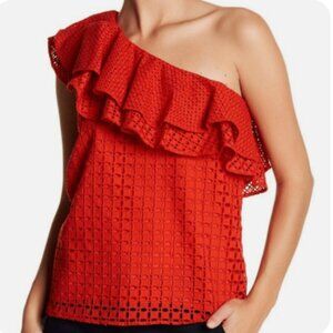 J.Crew One-Shoulder Ruffle Eyelet Lace Top - Red - 14